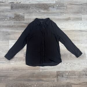 Robert Rodriguez Black Dobby Dot Button Down Blouse Sheer Office Siren Work M